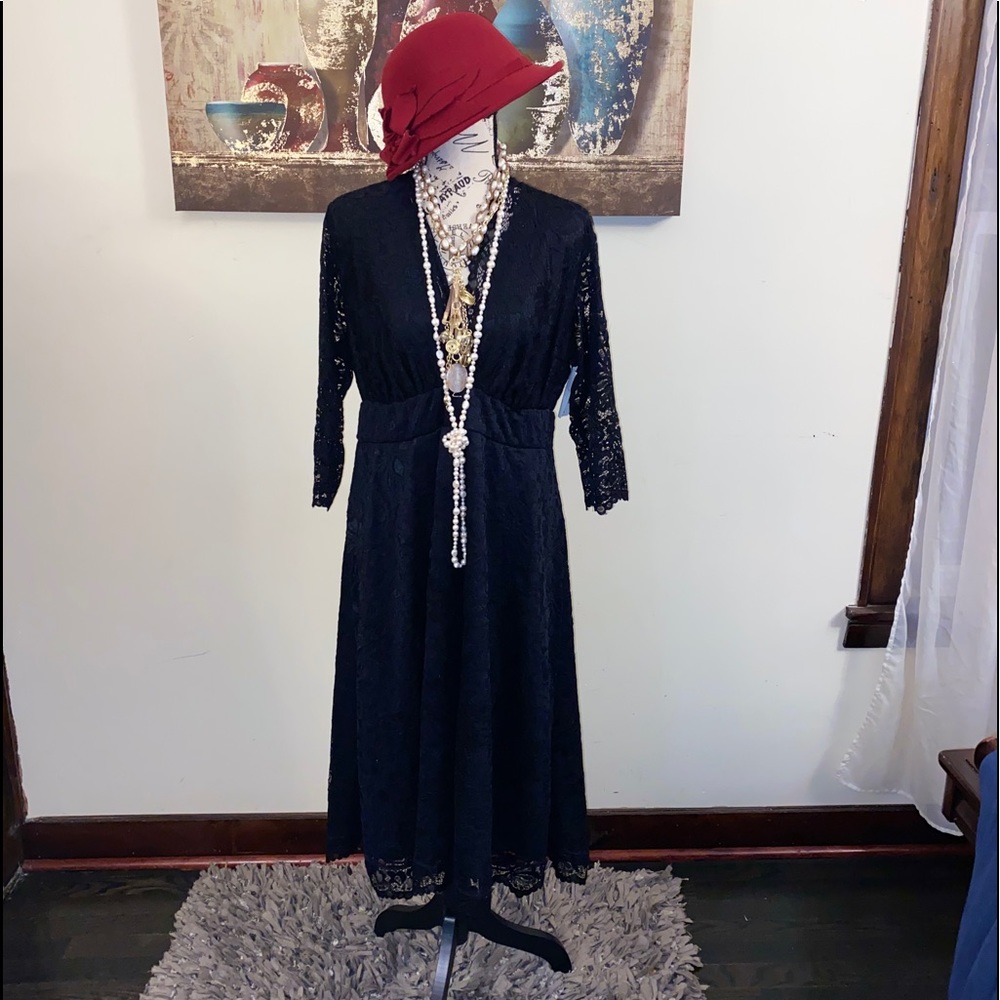 Kiyonna Mademoiselle black lace a line dress worn once